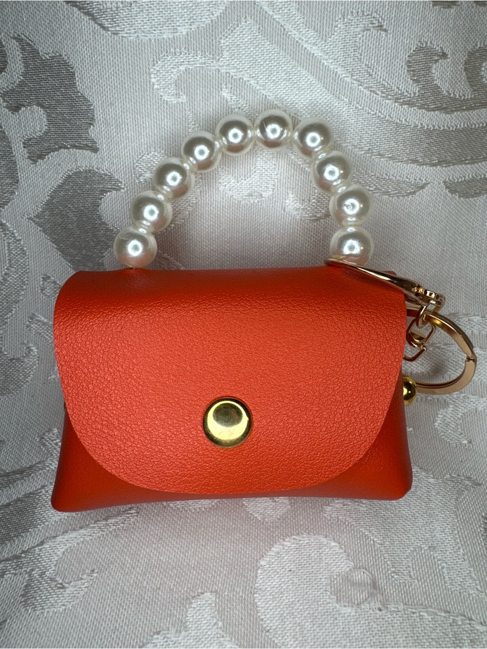 New Orange Pearl-Handle Mini Purse Keychain bag charm